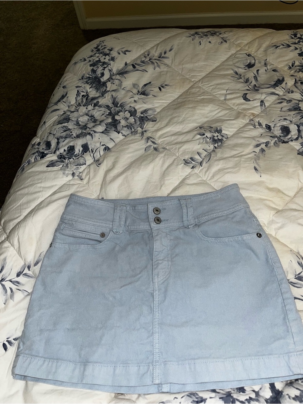 Light Blue Corduroy Mini Skirt